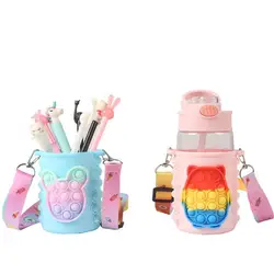 Pop It Fidget anti stress Bubble Squeeze Poper fossette soulage la décompression porte crayon étui housse de tasse cadeau de noël pour enfants 