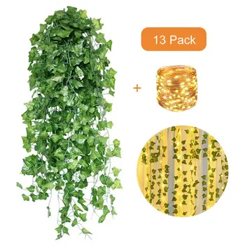 

13 PCS Artificial Ivy Garland Fake Plants Vine Hanging Garland with 100 LED String Light Hanging Plant leaves Garden Decoration