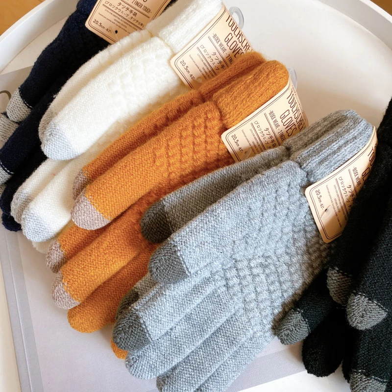 

Women's Cashmere Wool Knitted Gloves Winter Warm Thick Touchscreen Gloves Mittens for Mobile Phone Tablet Pad Solid Color