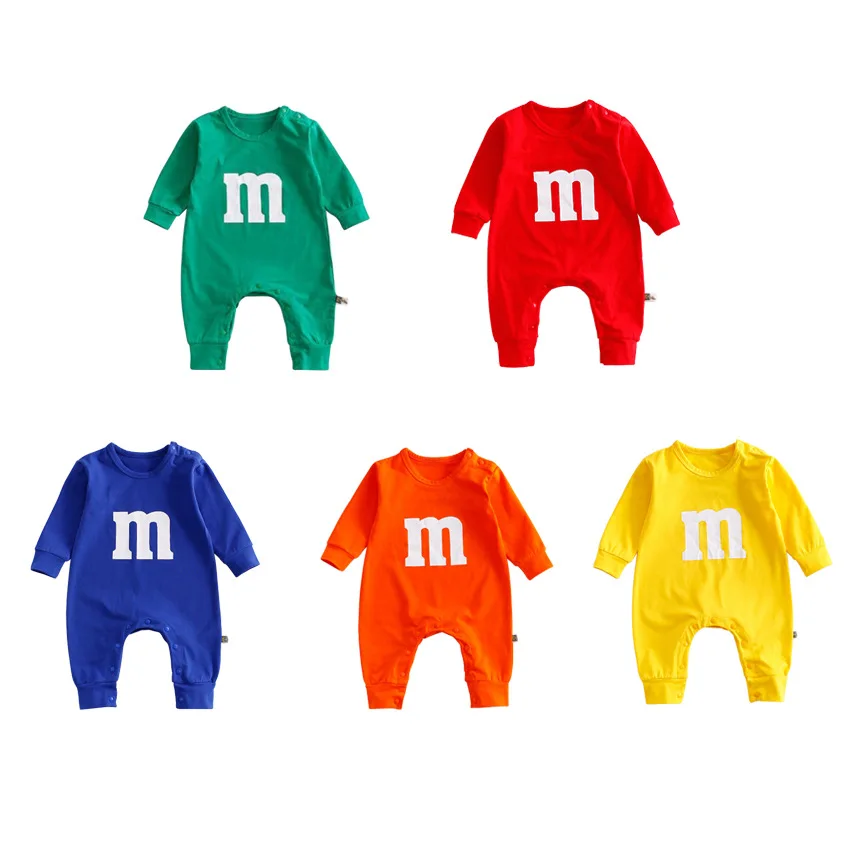 New Fashion Baby Boy Girl Letter M Romper Newborn Kids Long Sleeve Cartoon Printing Jumpsuit Casual Infant Clothing Outwear