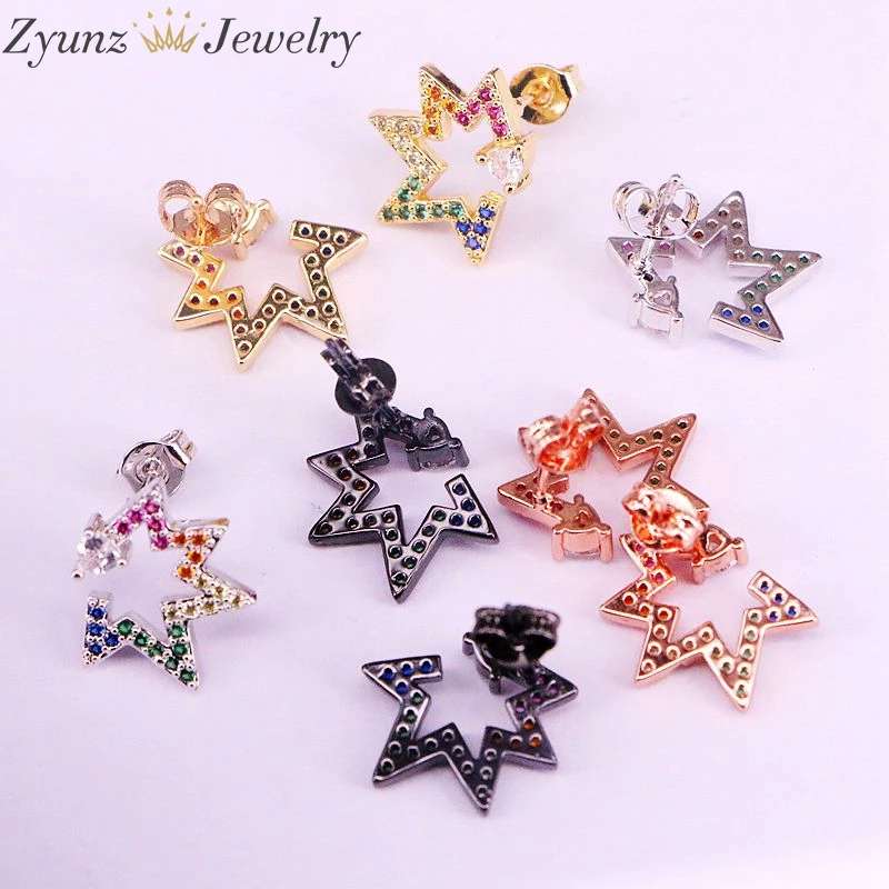 5 пар, Радуга CZ цирконий Micro Pave Star серьги-гвоздики модные очаровательные ювелирные изделия сверкающее украшение CZ кубический цирконий шпильки