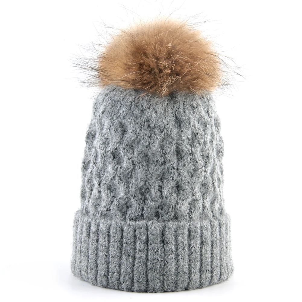 Вязаная Шерстяная Шапка женская зимняя шапка с помпоном s Gorras шапки с натуральным мехом для женщин теплая шапка с помпоном модные шапки для девочек