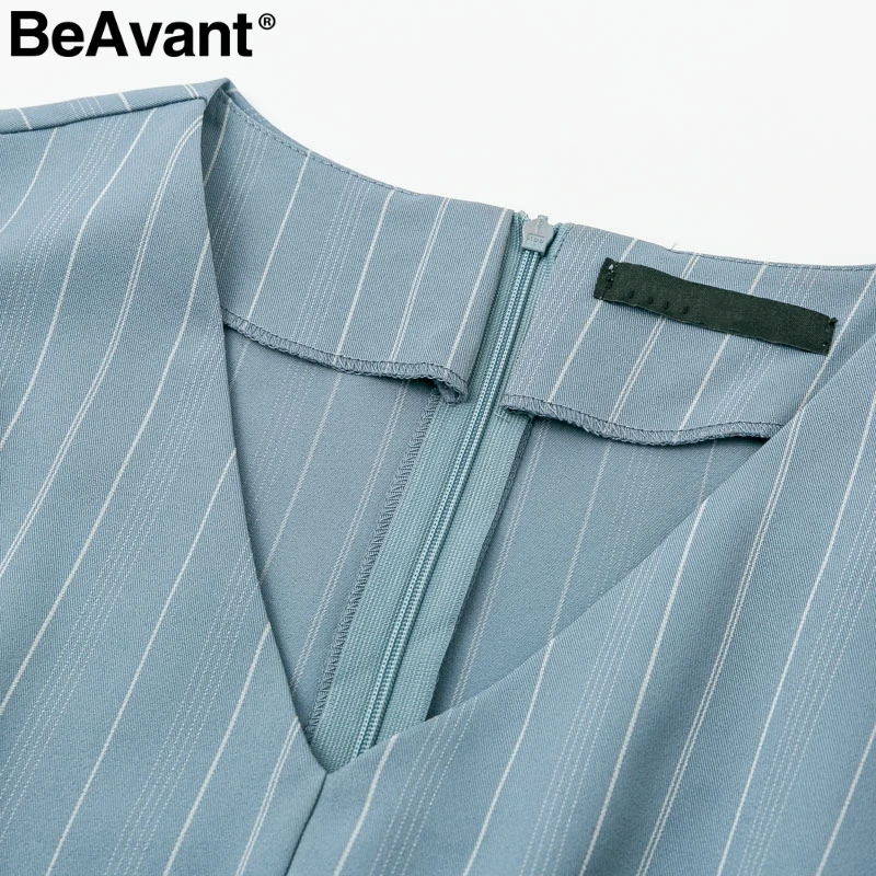 BeAvant V шеи полосатые женские зимние платья с длинным рукавом женское офисное осеннее платье Синий элегантный Блейзер короткие платья