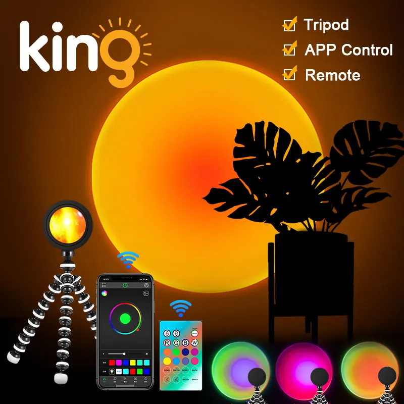 Проекционная лампа С закатом светодиодный проектор с USB-портом и вращением на 180 °