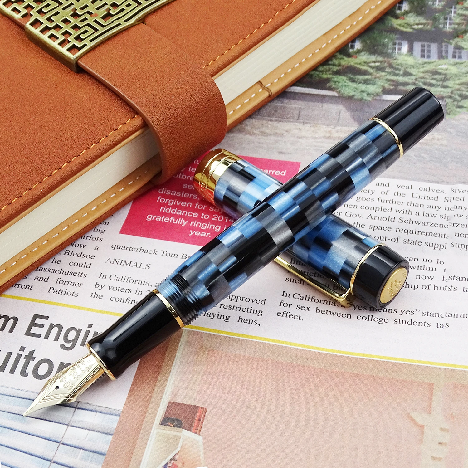 Ручка перьевая Jinhao 100 с шахматной ручкой Золотая каучуковая ручка 14 к чернилами 0 5