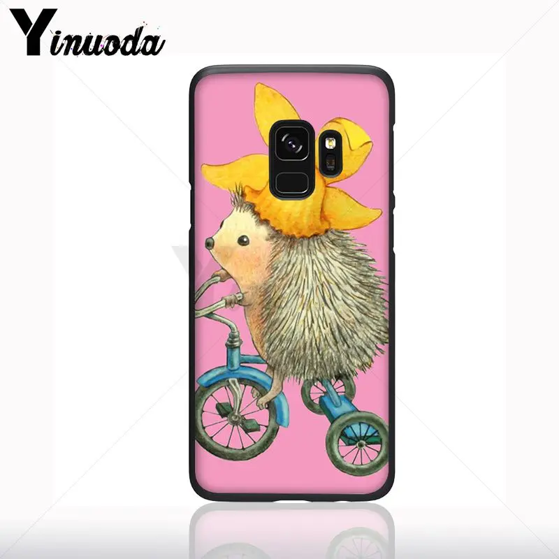 Hedgehog Naik Sepeda Lucu Di Cangkir Teh Hewan Seni Phone Case untuk Samsung Galaxy S10plus S9 Plus S8plus S10E A50 A70 a10 Ponsel