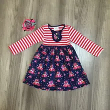 Одежда для маленьких девочек, платье на День святого Валентина для девочек, платье в красную полоску с v-образным вырезом, хлопковое платье с бантом для девочек с принтом машины