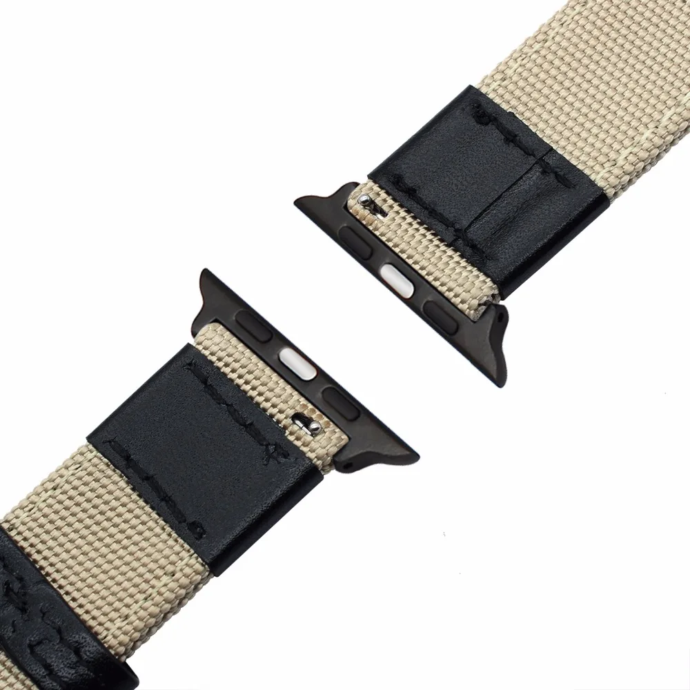 Холст нейлон+ натуральная кожа ремешок для iWatch Apple Watch 38 мм 40 мм 42 мм 44 мм серия 5 4 3 2 1 Ремешок Браслет