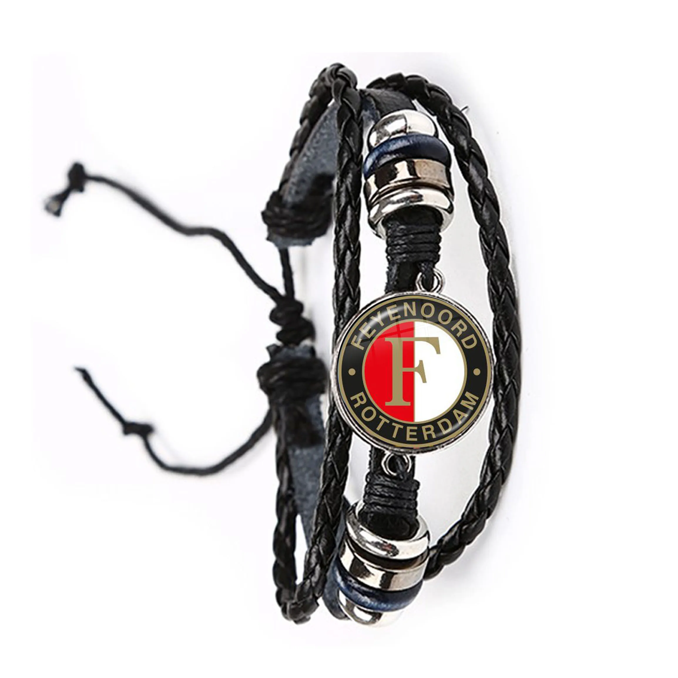 Feyenoord Rotterd Football Club Glass Cabochon Bracelet Football Leagues Logo Soccer Club Black Leather Bangle For Fans Gift