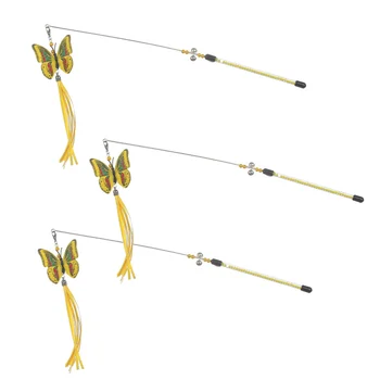 

3pcs Simulated Butterflies Design Cat Teaser Stick Teaser Wand Cat Toys