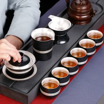 

Porcelain Silver Tea Drinking Set Household Small Chinese Zen Tea Cup Simple Tea Cup 6 Cup Gift