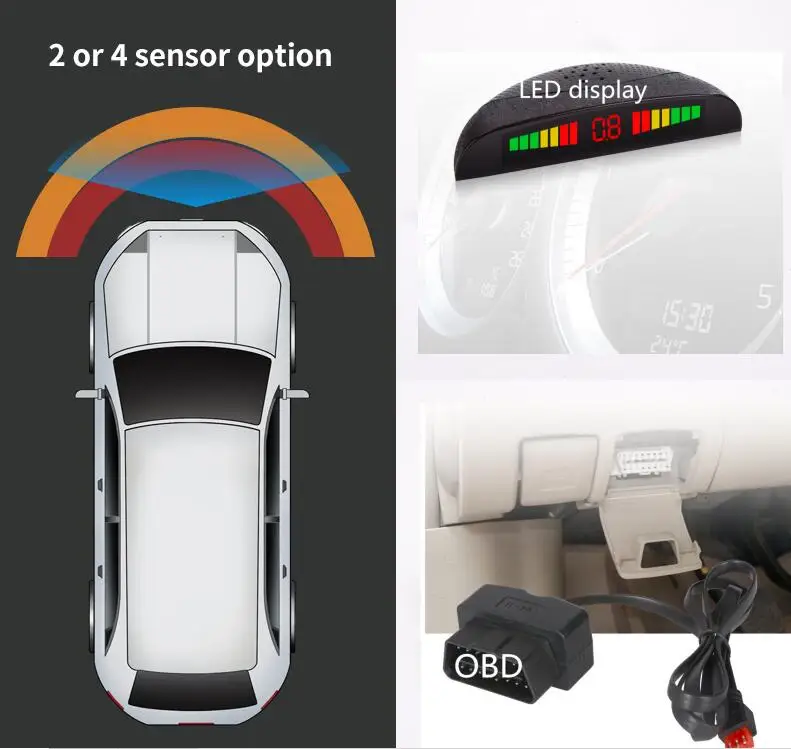 OBD цифровая передняя 4 система датчика парковки Светодиодный дисплей w + Разъем