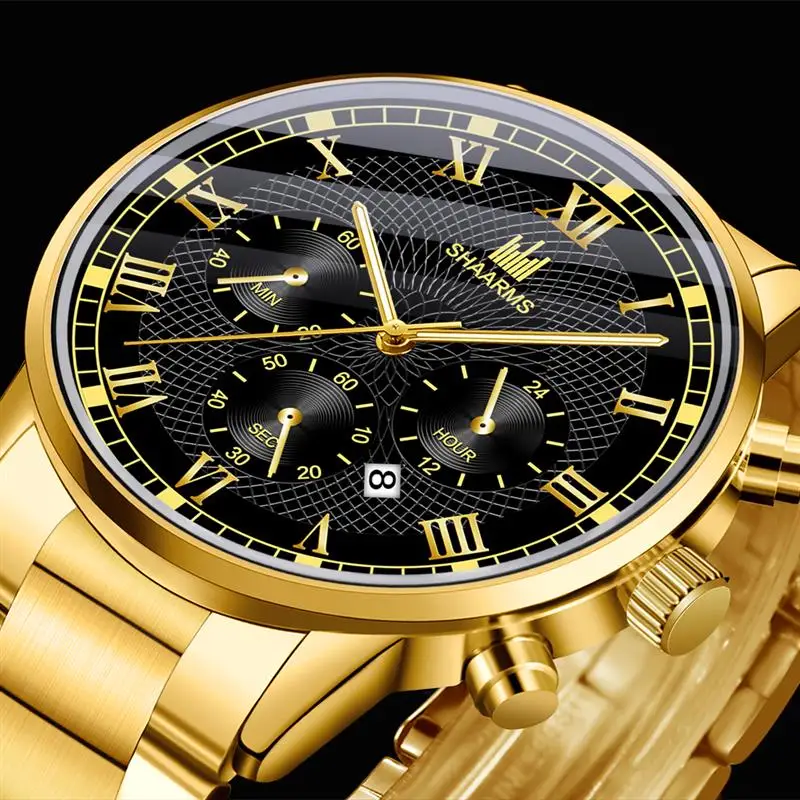 

SHAARMS Men Wristwatch Fashion Business Watch Stainless Steel Roman Number Watches Quartz Clock Relogio Masculino Reloj Hombre