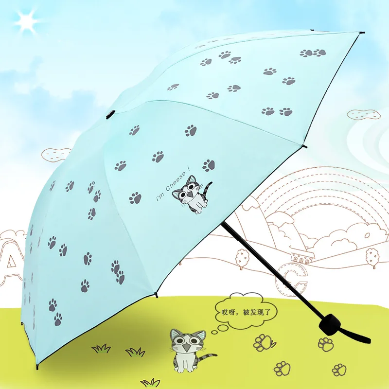 

Every Day Special Vinyl Hipster Three Fold Parasol Wholesale Cartoon Creative Umbrella Kitty Sun-resistant All-Weather Umbrella