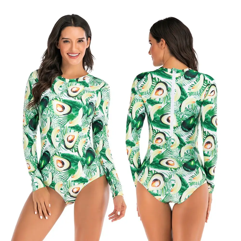 Deals Chance for  2020 One Piece Swimsuit Long Sleeve Swimwear Women Bathing Suit Retro High Waist Print Floral One-p