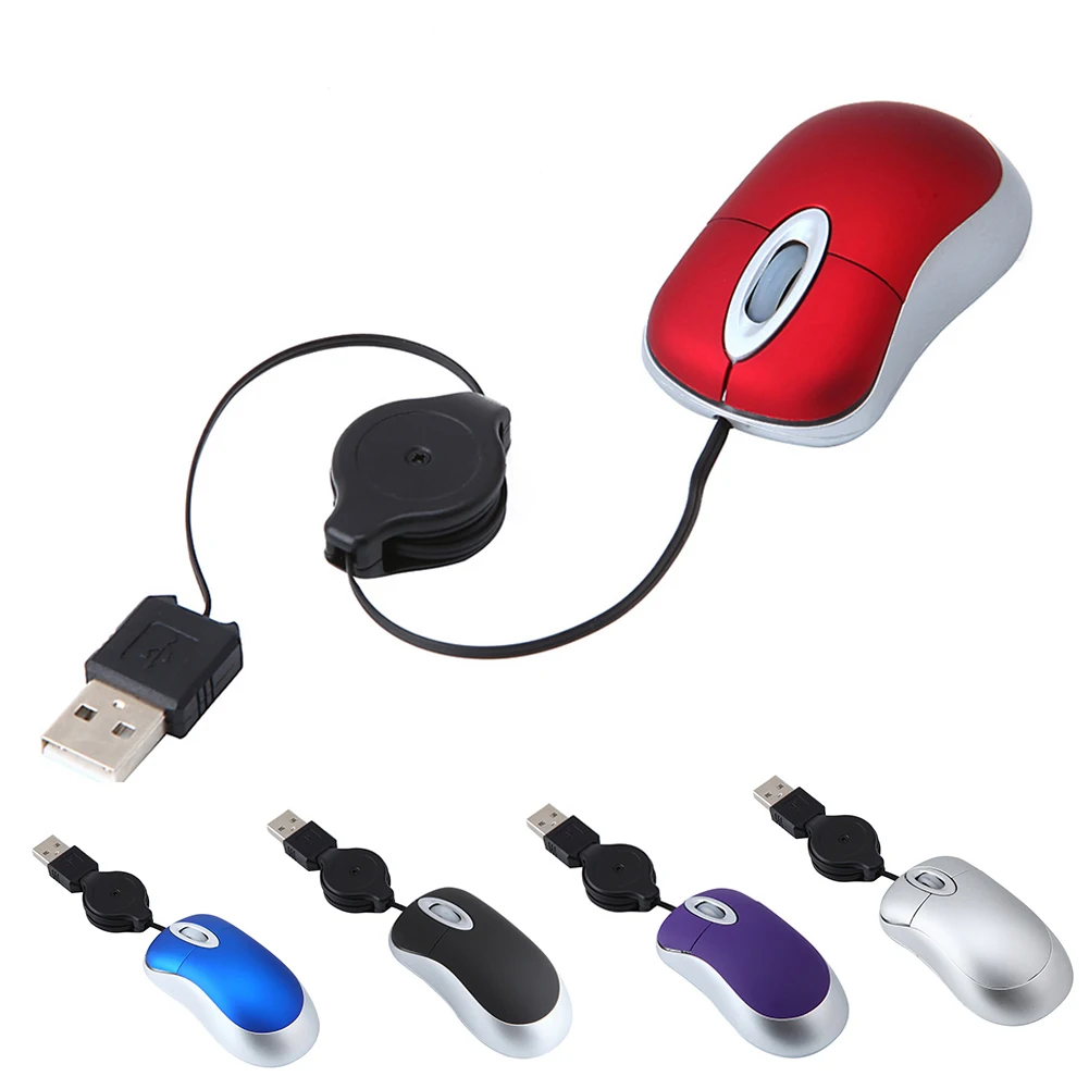 Universal Cute Telescopic 3 Keys Adjustable 1600DPI Computer Laptop USB Optical Mini Wired Mouse With Retractable Digital Cable 6