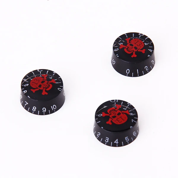 3pcs Black Speed Control Knobs for Electric Guitar w/ Red Skull Head Crossbones