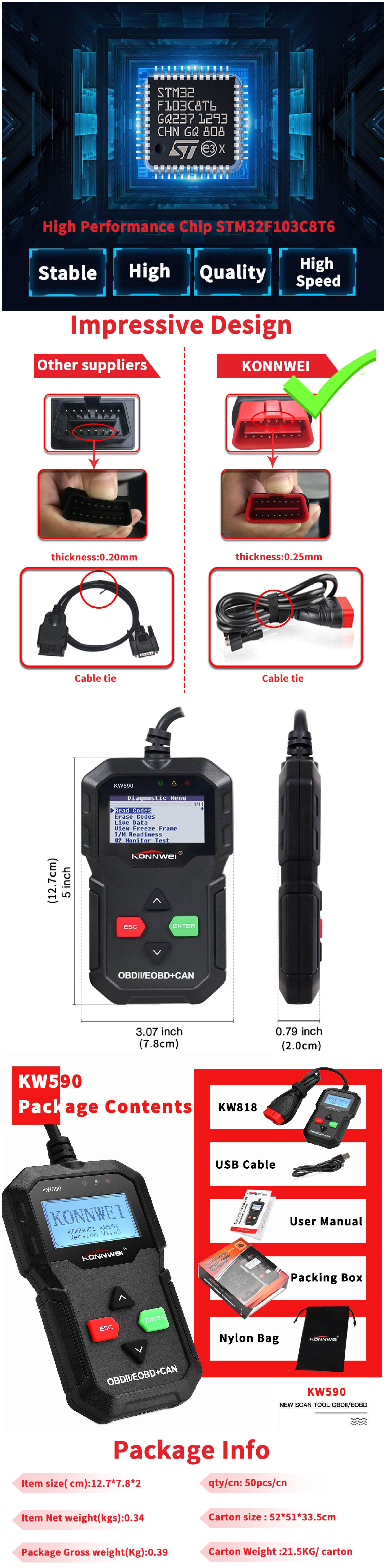 KONNWEI@ OBD2 сканер автомобильный диагностический сканер KW590 OBD 2 автоматический диагностический инструмент лучше ELM327 ODB2 автоматический диагностический сканер