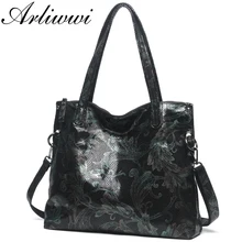 Arliwwi брендовая роскошная дизайнерская большая сумка на плечо с цветочным принтом натуральная кожа блестящие тисненые женские сумки-мессенджеры