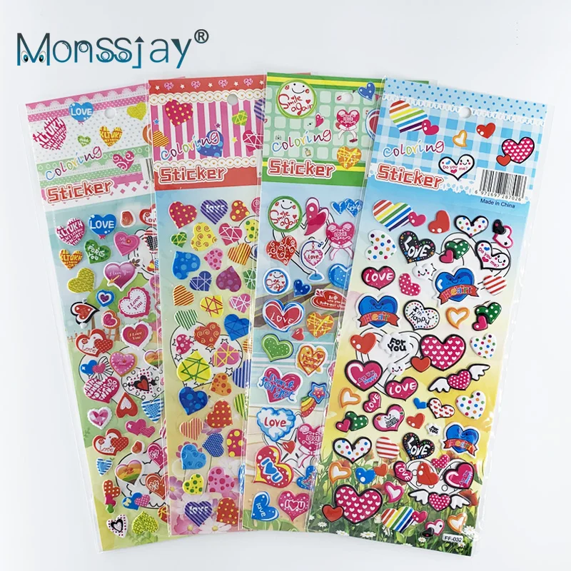 4 Sheets/Set Love Heart Shaped Cute Stickers for Girls Bedroom DIY Decoration Kids 3D Cartoon Love Sticker Toy Kids Gift