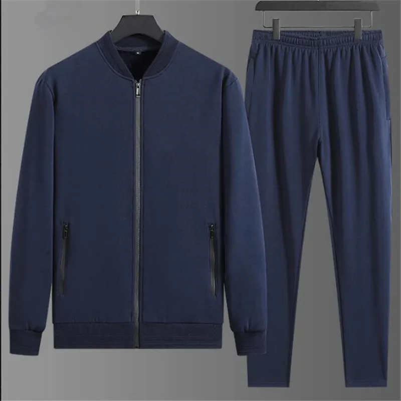 Middle-aged and elderly sports suit Two-piece baseball collar jacket Cotton long-sleeved coat and trousers Quality stand-up coll