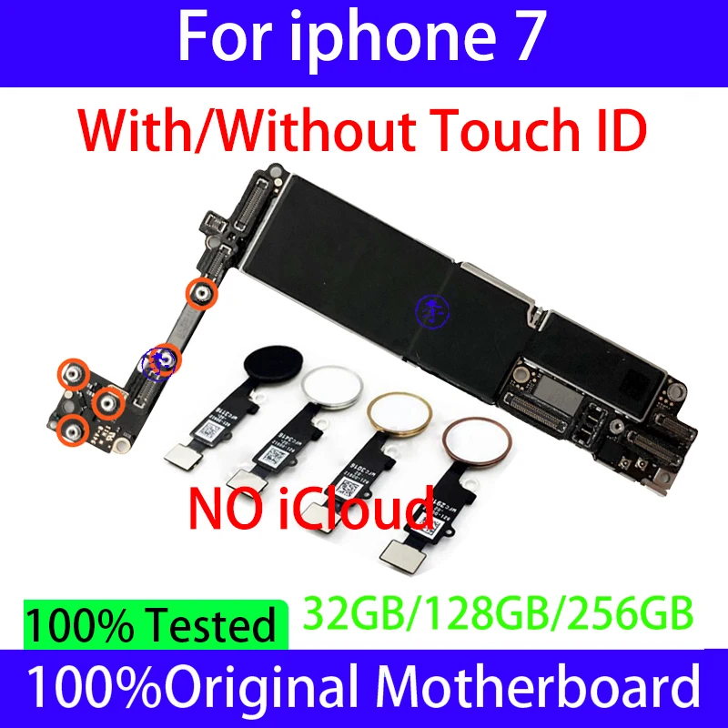 100% оригинальная материнская плата 32 ГБ/128 ГБ/256 ГБ для iphone 7 с Touch ID/без ID
