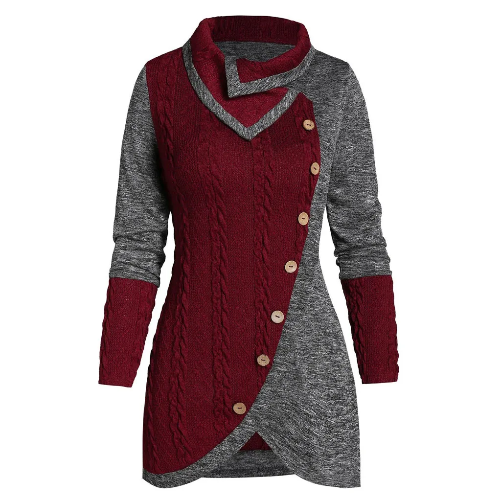 

Stylish Bar Plus Size 5XL Winter Asymmetric Buttons Tops Tunic Sweater Women Warm Long Sleeve Knitted Pullover Sweaters Jumper