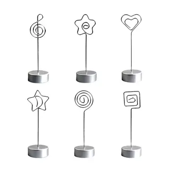 

6pcs Metal Memo Clips with Cylindrical Base Lovely Message Card Holder Tabletop Photo Holders