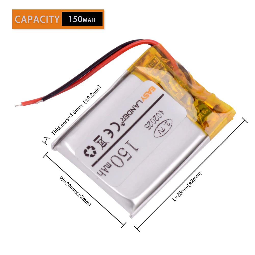 Rechargeable Lithium Batteries 3.7V 30 40 150mah 50 60 250mah 70 300mah 80 90 For video recorder