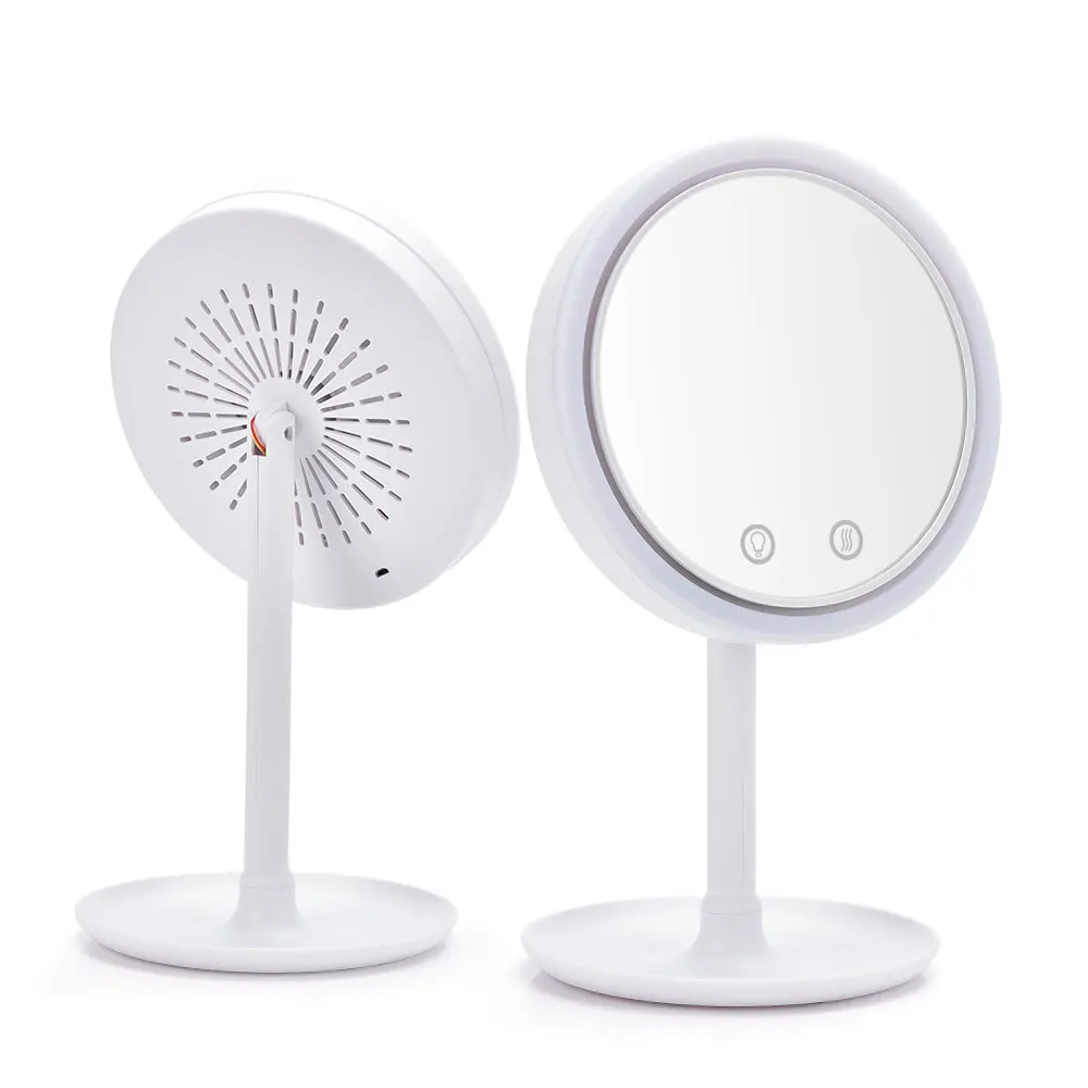 

180 Degree Rotation Make Mirror With Fan Makeup Mirror Large With Led Light Three-in-one Lighted Table Makeup Mirror Home Travel