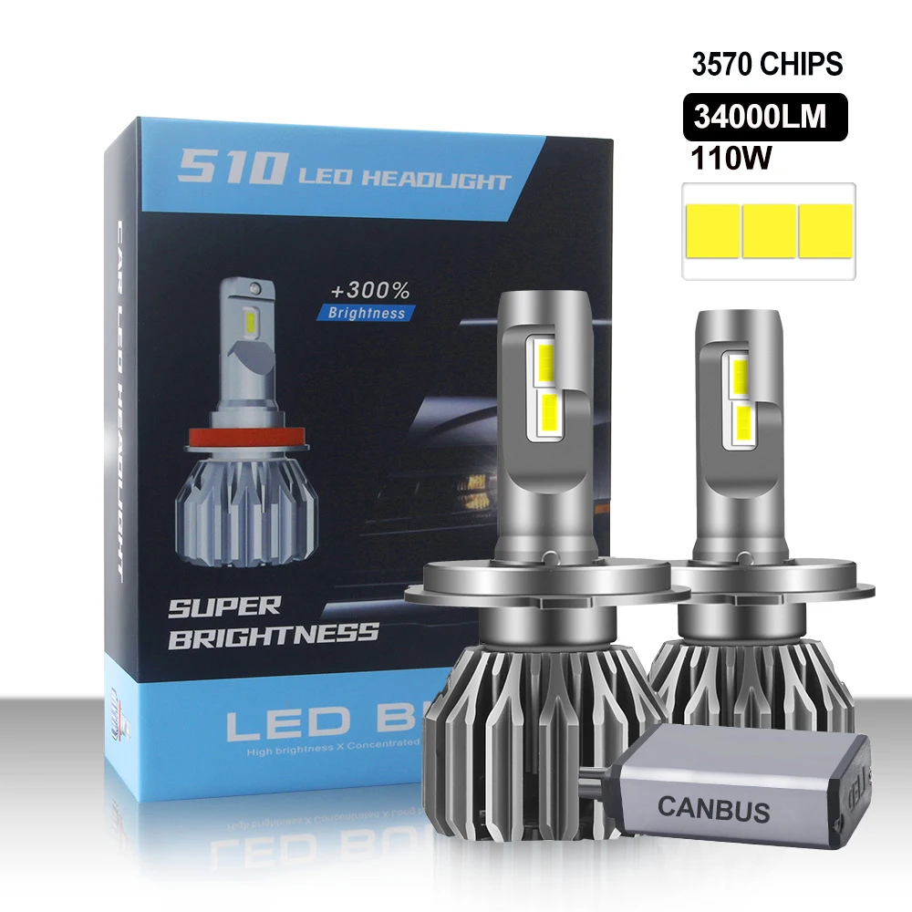 

2Pcs H7 LED 34000LM 110W Canbus Headlight H4 H1 H8 H9 H11 9005 9006 Hb3 HB4 9012 Led Bulb Turbo Lamp For Car 6000K 12V