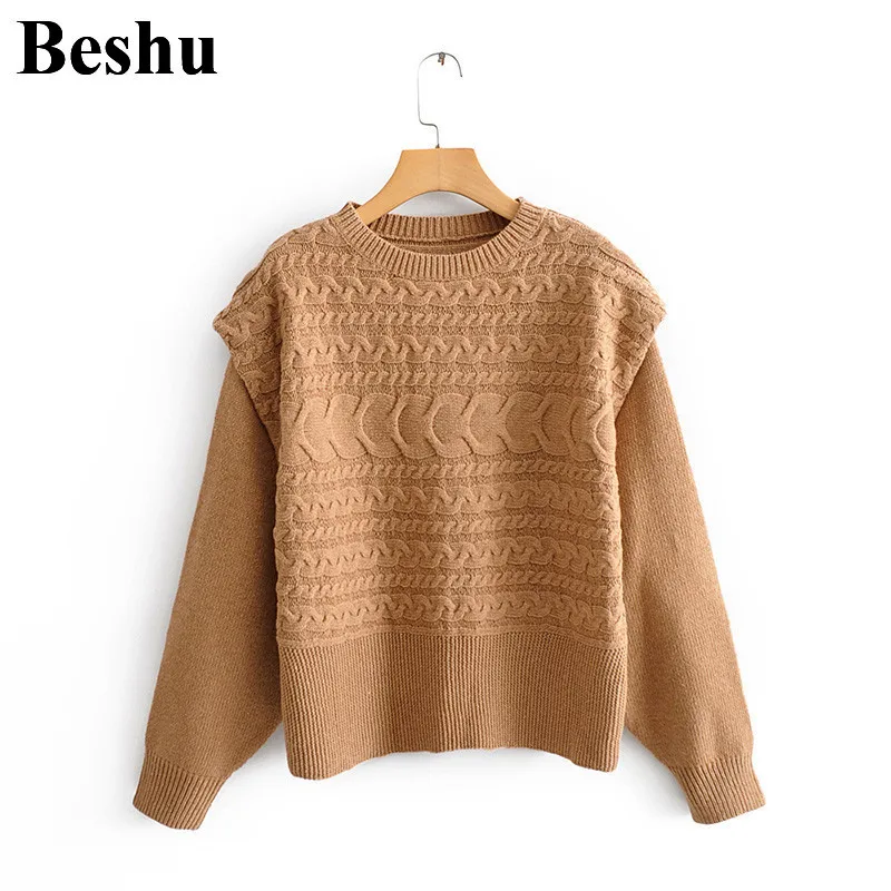 

Fashion za 2019 vintage Women Twist sweater O-neck Pullover Winter Knit Basic Tops Loose Female Knitwear Outerwear Coats