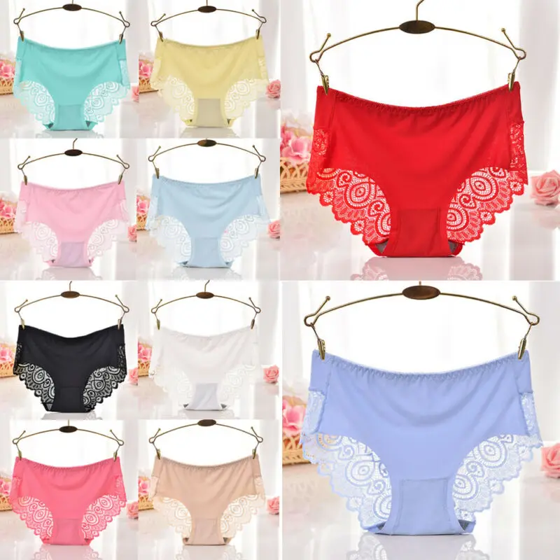 Sexy Women's Lace Lingerie Briefs Seamless Panties Ice Silk Underwear Knickers Stitching |