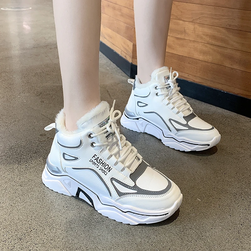 Зимние ботинки; женские ботильоны; теплая зимняя женская обувь; SneakersWedge; женская обувь на шнуровке; женские короткие зимние ботинки