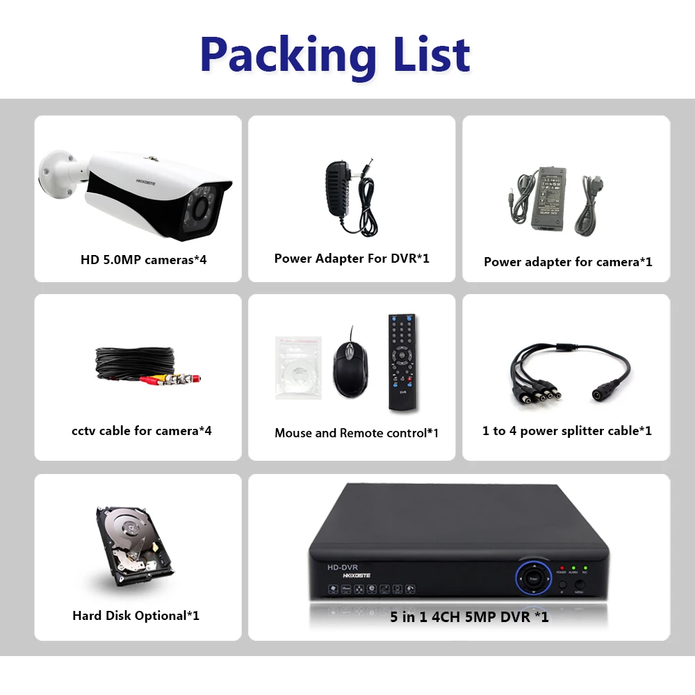  HKIXDISTE H.265 4CH DVR CCTV System 4 Channel 5.0 MP IR Outdoor Security Cameras 1080P HDMI TVI CCT - 4.00019E+12
