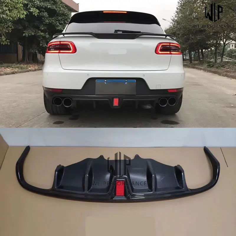 

High quality Carbon fiber Rear bumper diffuser lip with LED lights Car body kit For Porsche Macan car Styling 2015