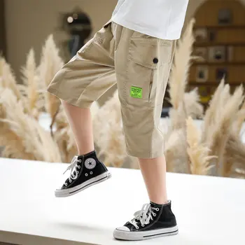 

Teens Boys Khaki Cargo Shorts New Fashion Boys Shorts Loose Style Children Calf Length Capri Pants For 5 7 9 11 13 14 Years Old