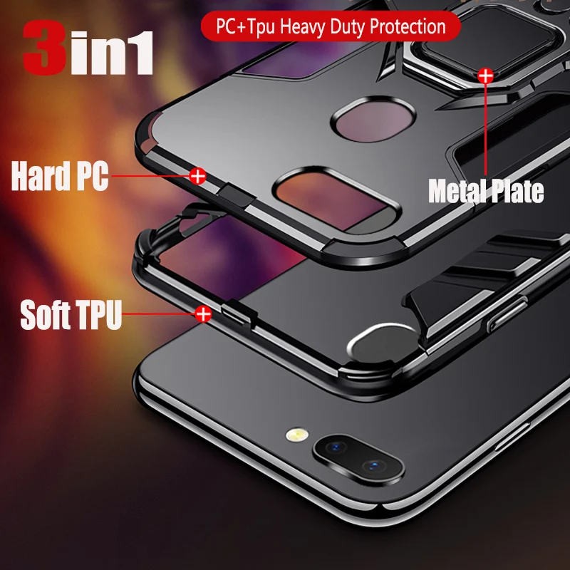 Противоударный бронированный чехол для huawei Honor 7C 5," /Honor 7C Pro 5,99" Русский с держателем Мягкий ТПУ+ PC чехол аксессуар для Honor 7C