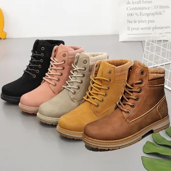 

BLWBYL Winter Short Boots Ladies Mid Square Heels Fashion Warm Shoes Woman Red Black Apricot Ankle O3-46