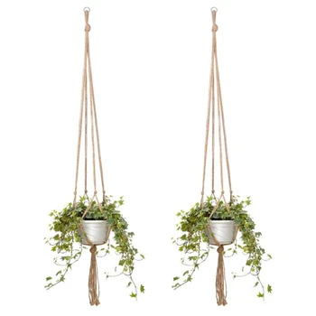 

Handmade Macrame Flower Pot Hanging Basket Knotted Rope Flowerpot Net Bag Horticultural Home Balcony Courtyard Garden Door 1pc
