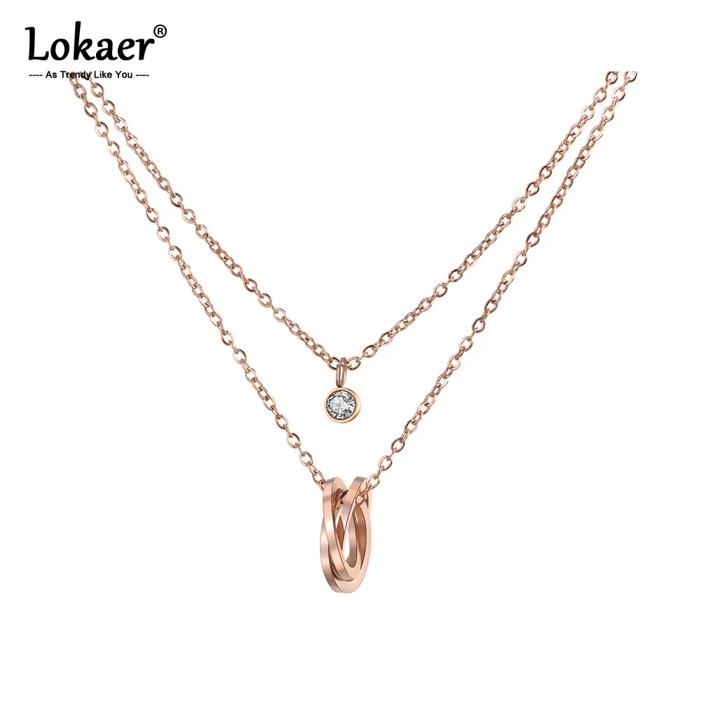 Ожерелье женское из нержавеющей стали под розовое золото с фианитом|necklace jewelry|circle