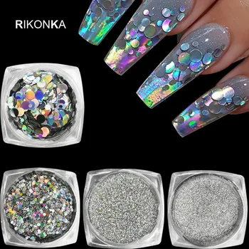 

Holographic Nail Glitter Set Powder Nails Laser Sparkly Manicure Silver Chrome Pigment Flakes Dust Nail Art Decorations Manicure