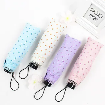 

Compact Embroidery Floral Parasol For Travel Portable 3-Fold Rain Sun Umbrella For Women Small UV Umbrella For Female