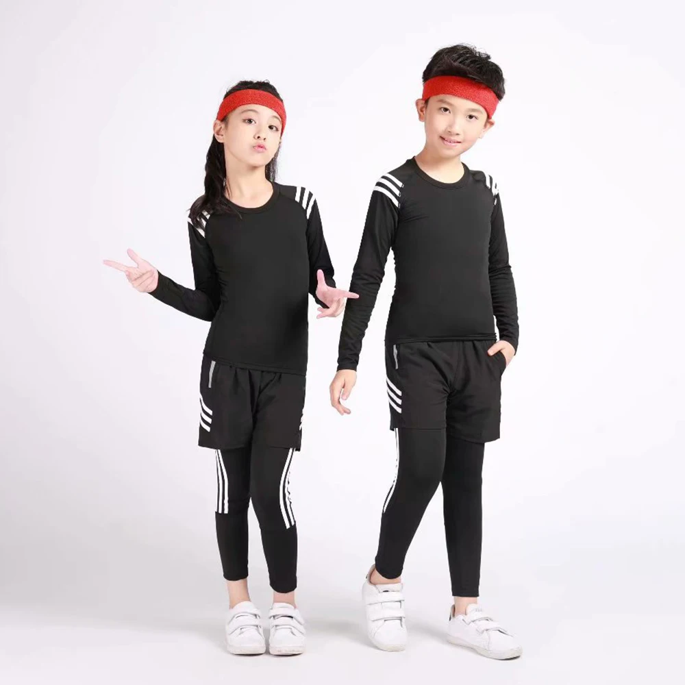 Детский спортивный компрессионный комплект, Джерси+ штаны, для мальчиков и девочек, для баскетбола, танцев, подростков, облегающая спортивная одежда