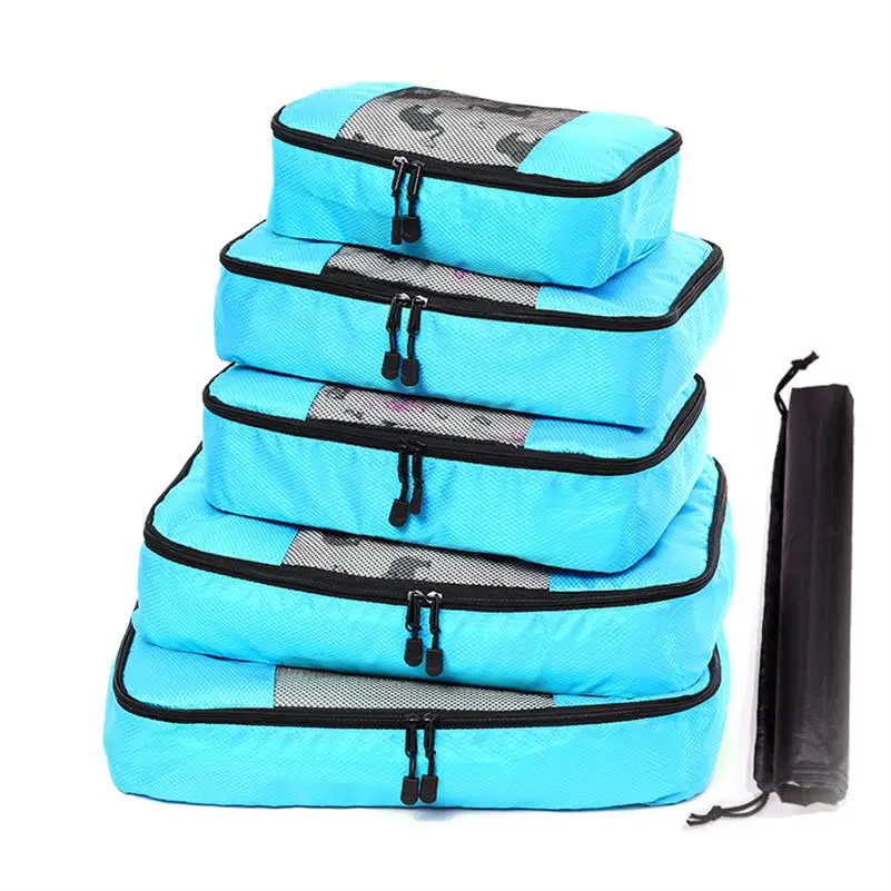 Сумка для багажа нейлоновая/Женская/Большая/Дамская/Большая/водонепроницаемая/Дорожная сумка органайзер наборы для упаковки кубик Органайзер сумка для путешествий - Цвет: SQUARE BLUE 5 SET