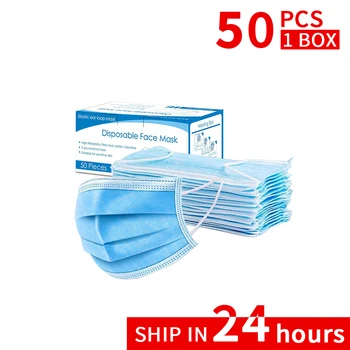 

50pcs disposable protective mouth mask 3 layer anti-pollution dust face filter masks respirator anti-bacterial safey face masks