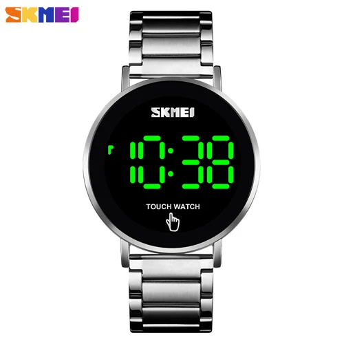 Silver watch SKMEI Брендовые мужские часы, повседневный стальной ремешок, светодиодный светильник, дисплей, мужские часы, модные водонепроницаемые электронные наручные часы, Hombre Reloj - Цвет: Silver watch