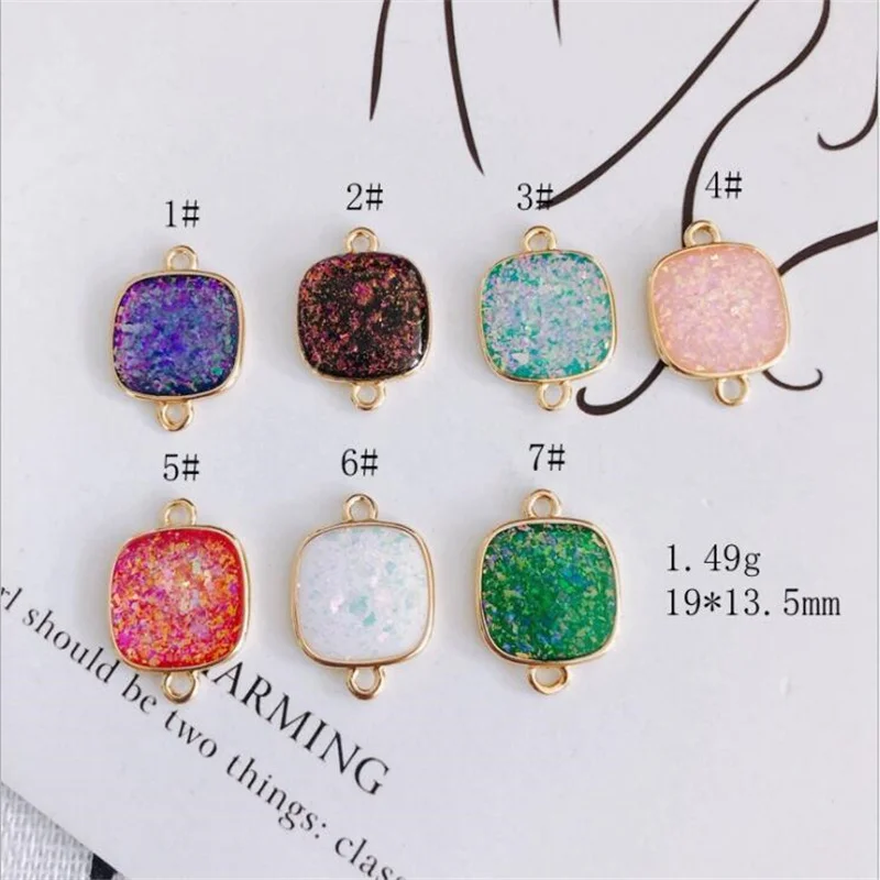 10pcs/lot new gold color plated brass resin square charms double holes pendant connectors for diy jewelry making accessories
