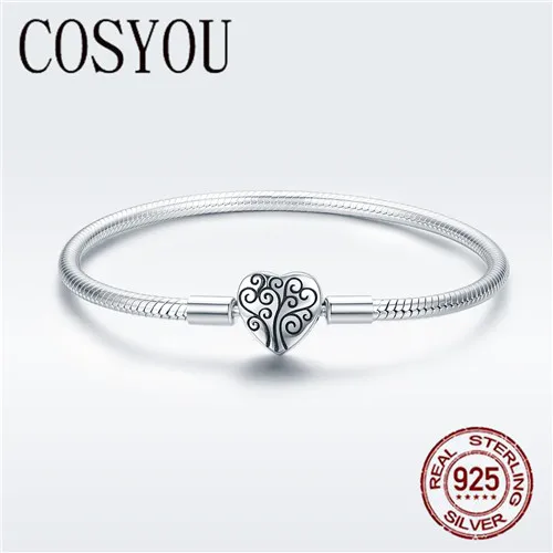 Goede COSYOU 100% 925 Sterling Zilver Lente Boom van Leven Hart Vorm Sluiting Snake Chain Armband Sterling Zilveren Sieraden S925 SCB066