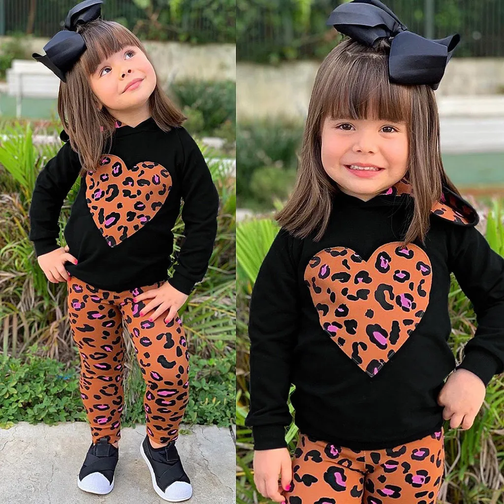Зимняя леопардовая толстовка с капюшоном для маленьких девочек; длинные штаны; комплекты одежды для детей от 3 месяцев до 3 лет; Roupa Menina